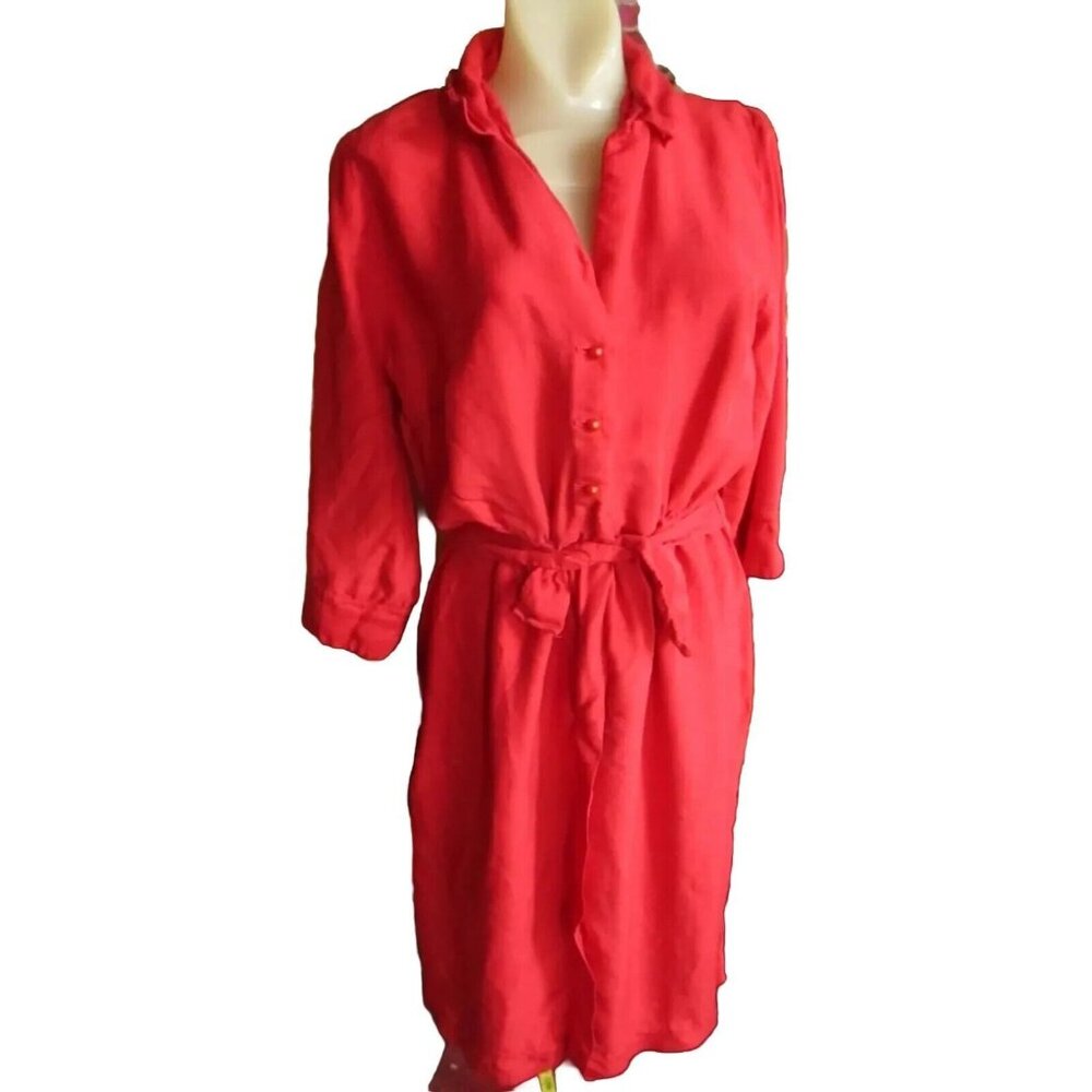 Women's sz 8 Vintage Dress Fred Rothschild Red With Belt & Button Details 1970's